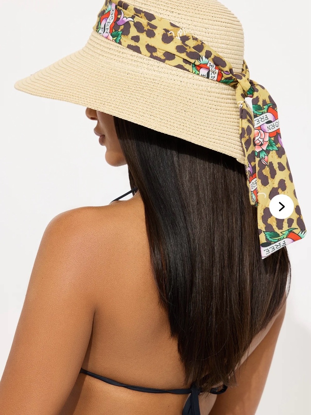 Wide Brim Straw Sun Hat with Leopard Print Band - Picture 4 of 5